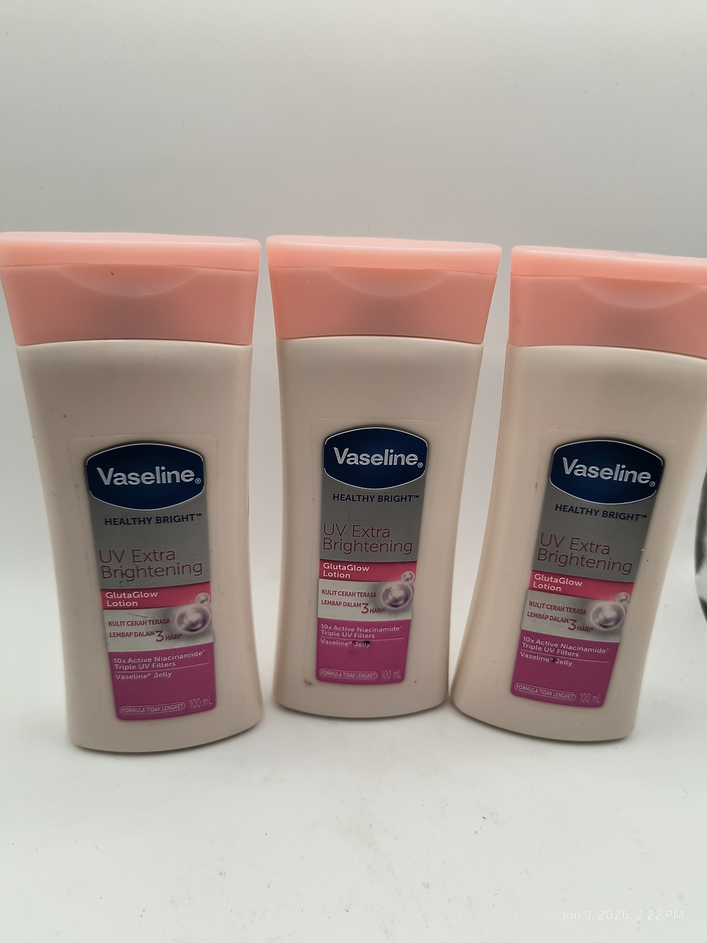 Vaseline Healthy Bright Body Lotion UV Extra Brightening GlutaGlow 100 ml 3 Pack